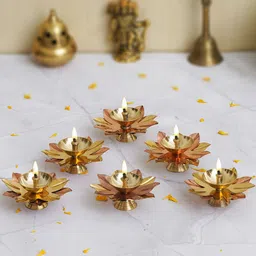 eCraftIndia 6 Pieces Lotus Flower Shape Decorative Brass Diyas-image-68
