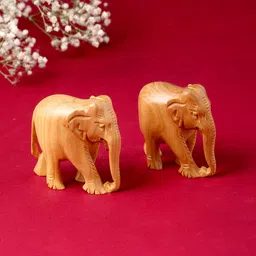 RDK Set Of 2 Beige Natural Handmade Sandalwood Elephant Showpieces-picture-14