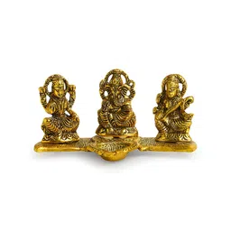 ExclusiveLane Gold Toned Laxmi Ganesh & Saraswati Idol & Diya Decorative Figurines image 4