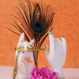 FASHIYANOO White & Green Ladoo Gopal With Morepankh on Rose Showpiece image 5