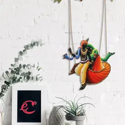 eCraftIndia Yellow Textured Radha Krishna On Swing Polyresin Idol Wall Hanging image 2