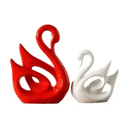Mariner's Creation Red & White 2 Pieces Birds and Animals Ceramic Figurine Showpieces image 2