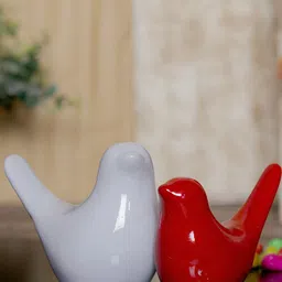 GW CREATIONS Grey and Red 2 Pieces Birds and Animals Figurine Showpiece image 4