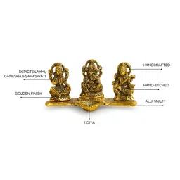 ExclusiveLane Gold Toned Laxmi Ganesh & Saraswati Idol & Diya Decorative Figurines image 3