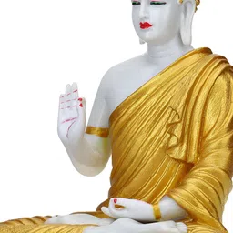 GW CREATIONS Gold-Toned Buddha Marble Figurine Showpiece image 5