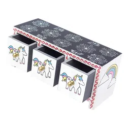 Golden Peacock White Handpainted Wooden 3 Drawer Trinklet Box Showpiece image 4