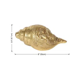 Two Moustaches Gold Toned Brass Shankh with Vishnu Carving Showpiece image 3