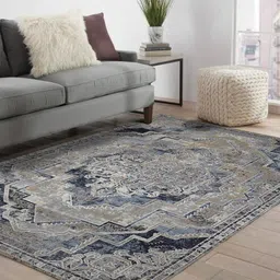 Blue Persian Polyester 4 ft x 6 ft Machine Made Carpet by Obsessions-image-3
