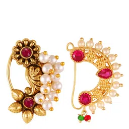 Vighnaharta Set Of 2 Gold-Plated Stone-Studded & Beaded Nose Ring-image-81
