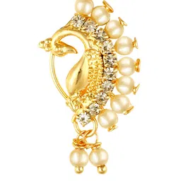 Vighnaharta Gold-Plated Pearls American Diamond Studded Nosepin-picture-37