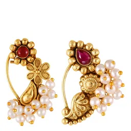 Vighnaharta Set Of 2 Gold-Plated Artificial-Beaded & Stone-Studdded Nosepin-picture-16