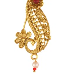 Vighnaharta Set Of 2 Gold-Plated Stone Studded & Pearls Beaded Nose pins image 2