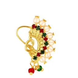 Vighnaharta Set Of 3 Gold-Plated AD Stone-Studded & Beaded Nosepin image 2