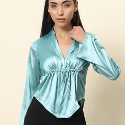 Trend Arrest V-Neck Tie Up Cinched Waist-image-4