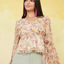 Styli Floral Printed V-Neck Empire Top-picture-34