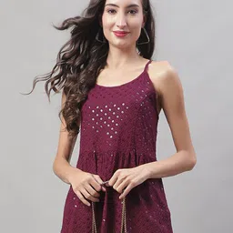 JAINISH Ethnic Motifs Embellished Shoulder Straps Peplum Top-picture-13