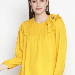Oxolloxo Yellow Solid Ruffled Empire Top-image-31