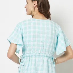 Crimsoune Club Checked Flared Sleeves Cinched Waist Top image 5