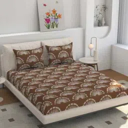 Microfiber Floral Double Bedsheet with 2 Pillow Covers - Brown, 228x245 CM-image-53