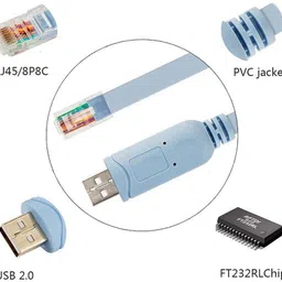 ULTRABYTES LAN Cable 1.8 m USB Console Cable, USB to RJ45 Console 1.8m Serial Console Cable with FTDI Chip Compatible with Routers/Switches for Laptops in Windows etc. (RTT-CBL-0155) 1.8 m Ethernet Cable (Compatible with modem, router, firewall, Serial based device. image 2