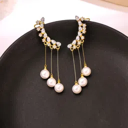 yellow chimes Fashion Golden Pearl Danglers|Gold Plated Crystal Long Dangler Earrings Alloy Drops & Danglers-picture-32