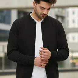 leotude Men Solid Bomber Jacket image 2