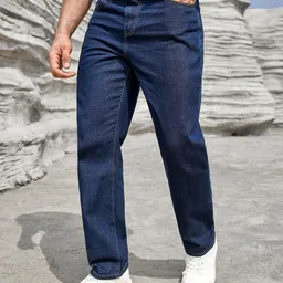 denim look Men Relaxed Fit Mid Rise Dark Blue Jeans-picture-14