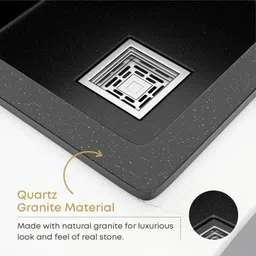 gloton Granite Quartz Single Bowl Kitchen Sink With Drain Rack/Basket with Hose Pipe and Waste Coupling {24x18 Inches} Under Counter Basin image 5