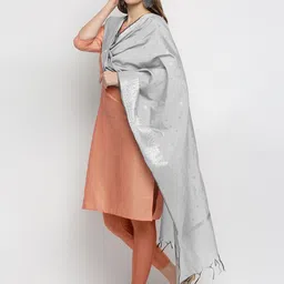 dupatta bazaar Silk Blend Woven Silver Women Dupatta image 2