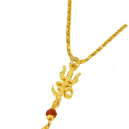 men style Om Shiv Trishul Locket With Rope Chain Gold-plated Brass Pendant Set image 3