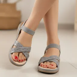 picson Women Comfort Premium Extra Soft Cushioning Criss-Cross Strap Casual Flats Sandal image 1