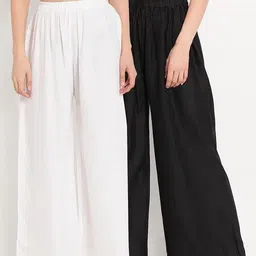 ushagarments Pack of 2 Women Flared Black, White Cotton Blend Trousers-picture-25