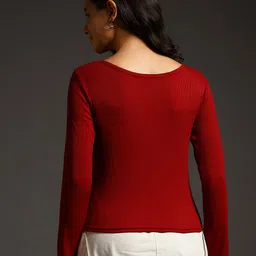 swaggish Casual Regular Sleeves Solid Women Maroon Top image 2