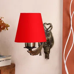 new era Antique Gold Wall Lamp with Cotton Conical Red Shade image 2