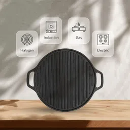 qbond Pre-Seasoned Cast Iron 2 in 1 Grill/Pan Dosa Tawa (30CM ) Flat Pan 13 cm diameter 1 L capacity image 2