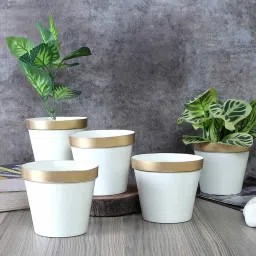 amaya decors White & Gold Pot Planter Set of 5 image 1