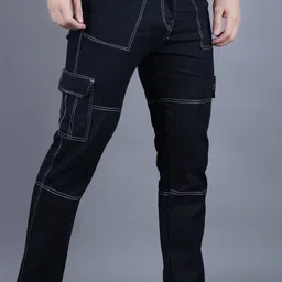 white leapard Men Tapered Fit Mid Rise Black Jeans image 3