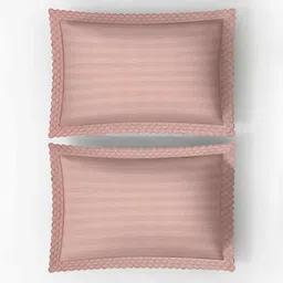 platina india White Stripped Pattern With Scallop Borders 800 Tc Cotton King Sized Double Bedsheet With 2 Pillow Covers image 3