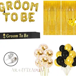 giftzadda Printed "Groom to be" Foil Balloon Decoration Kit with Black Gold Satin Sash Letter Balloon image 3
