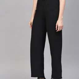 sassafras Women Regular Fit Black Viscose Rayon Trousers image 2