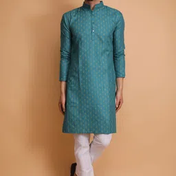 darkchill Men Floral Print Cotton Blend A-line Kurta image 5