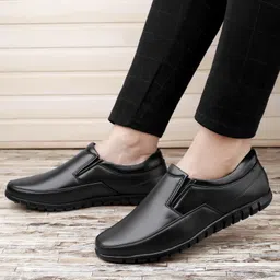 zixer Genuine Synthetic Leather Office Black Formal Shoes For Men Branded Without Lace Slip On For Men image 2