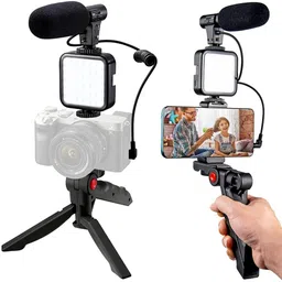 Syshri AY-49 Video Kit with Tripod, LED Light & Mic for Mobile Vlogging & YouTube Tripod Kit image 1