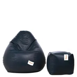 sattva Combo Classic XXXL Leatherette Bean Bag with Beans in Navy Blue Colour with Pouffe image 3