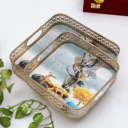 amaya decors Square Gold Deer Tray Set of 2 image 1