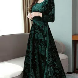 westchic Women Fit and Flare Green Maxi/Full Length Dress image 4