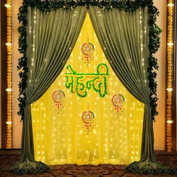 lala balloon Yellow, Green Mehendi Decoration Setup With Yellow & Green image 1