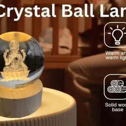 devmann Goddess Laxmi Ji Crystal Ball Night LED Lamp with Wooden Base Perfect for Gift Night Lamp image 2