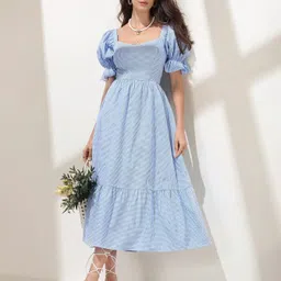 sheetal associates Women Fit and Flare Light Blue Maxi/Full Length Dress-picture-17