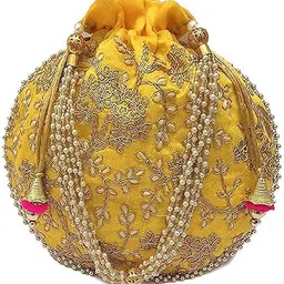 dms retail Rajasthani Look Women's Fashion Handmade Handbag Wristlets Ethnic Bridal Potli Batwa Bag Combo Pack of image 3